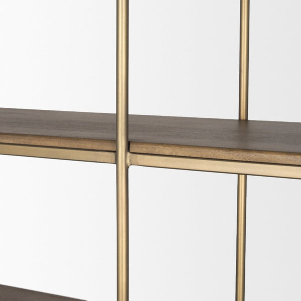 Mercana Baron 4-Door Open Shelving Unit in Solid Mango Wood with Industrial Flair for Modern Spaces Dark Brown | Antiqued Brass | 4 Doors 71114-AB