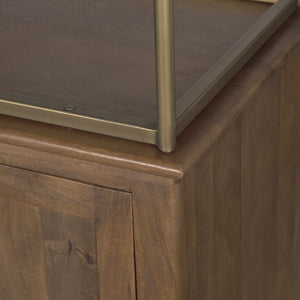 Mercana Baron 4-Door Open Shelving Unit in Solid Mango Wood with Industrial Flair for Modern Spaces Dark Brown | Antiqued Brass | 4 Doors 71114-AB