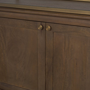 Mercana Baron 4-Door Open Shelving Unit in Solid Mango Wood with Industrial Flair for Modern Spaces Dark Brown | Antiqued Brass | 4 Doors 71114-AB