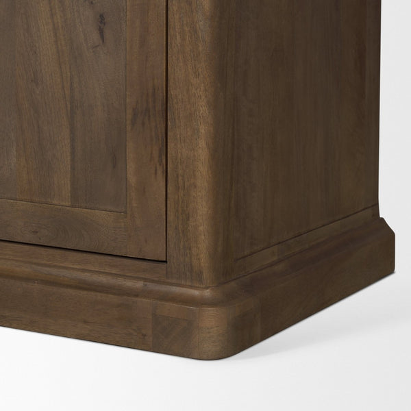 Mercana Baron 4-Door Open Shelving Unit in Solid Mango Wood with Industrial Flair for Modern Spaces Dark Brown | Antiqued Brass | 4 Doors 71114-AB