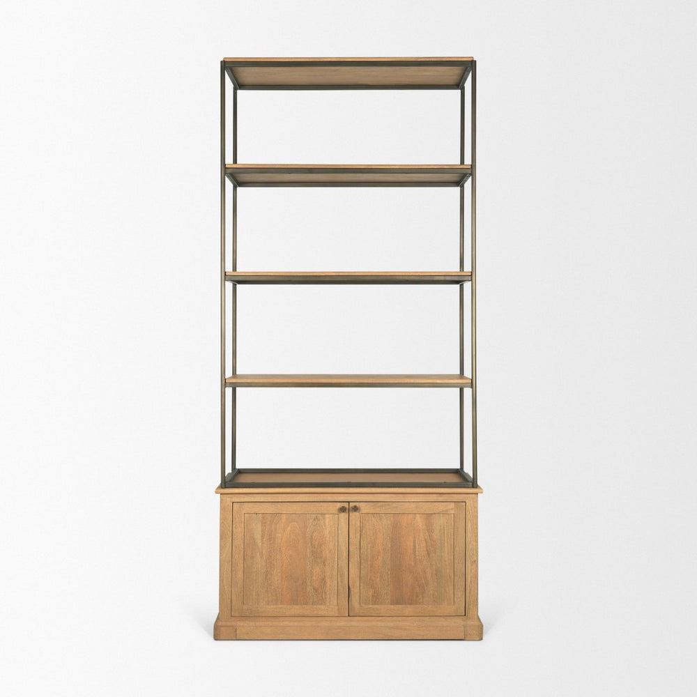 Mercana Baron Industrial Elegance 4-Door Mango Wood Shelving Unit with Gunmetal Accents for Stylish Storage Light Brown | Dark Aged Brass | 2 Doors 71119-AB