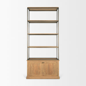 Mercana Baron Industrial Elegance 4-Door Mango Wood Shelving Unit with Gunmetal Accents for Stylish Storage Light Brown | Dark Aged Brass | 2 Doors 71119-AB