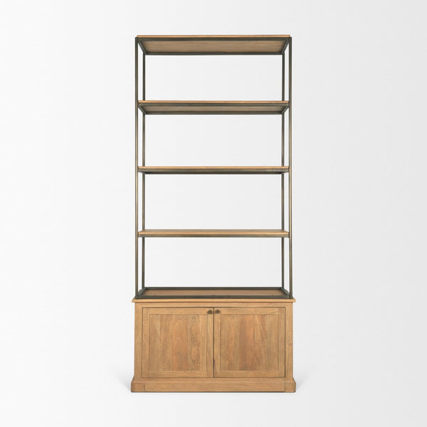 Mercana Baron Industrial Elegance 4-Door Mango Wood Shelving Unit with Gunmetal Accents for Stylish Storage Light Brown | Dark Aged Brass | 2 Doors 71119-AB