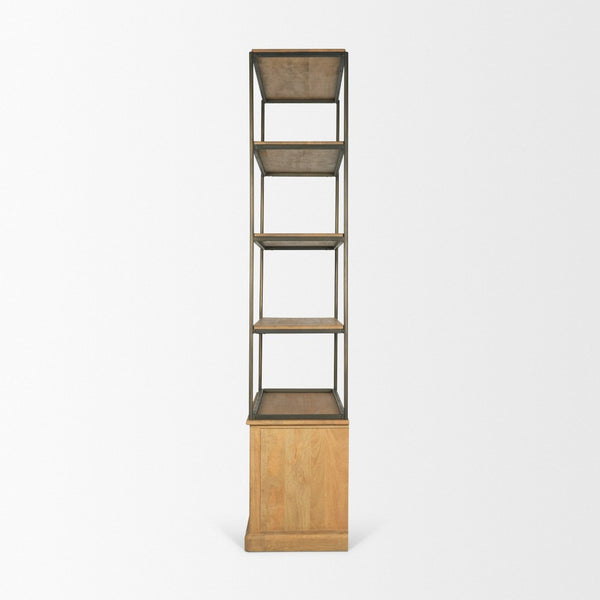 Mercana Baron Industrial Elegance 4-Door Mango Wood Shelving Unit with Gunmetal Accents for Stylish Storage Light Brown | Dark Aged Brass | 2 Doors 71119-AB