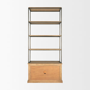 Mercana Baron Industrial Elegance 4-Door Mango Wood Shelving Unit with Gunmetal Accents for Stylish Storage Light Brown | Dark Aged Brass | 2 Doors 71119-AB