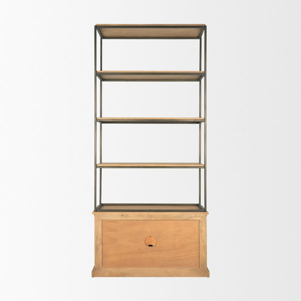 Mercana Baron Industrial Elegance 4-Door Mango Wood Shelving Unit with Gunmetal Accents for Stylish Storage Light Brown | Dark Aged Brass | 2 Doors 71119-AB