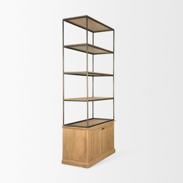 Mercana Baron Industrial Elegance 4-Door Mango Wood Shelving Unit with Gunmetal Accents for Stylish Storage Light Brown | Dark Aged Brass | 2 Doors 71119-AB