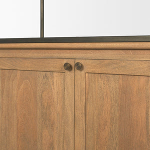 Mercana Baron Industrial Elegance 4-Door Mango Wood Shelving Unit with Gunmetal Accents for Stylish Storage Light Brown | Dark Aged Brass | 2 Doors 71119-AB