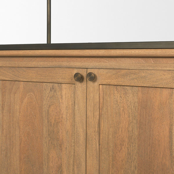 Mercana Baron Industrial Elegance 4-Door Mango Wood Shelving Unit with Gunmetal Accents for Stylish Storage Light Brown | Dark Aged Brass | 2 Doors 71119-AB