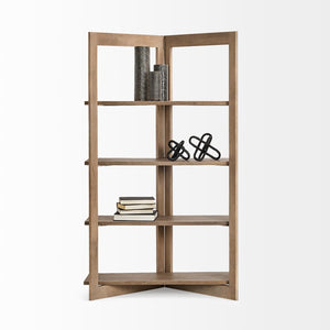 Mercana Turnbull Modern Four-Shelf Shelving Unit in Durable Indian Mango Wood for Versatile Storage Solutions 68212
