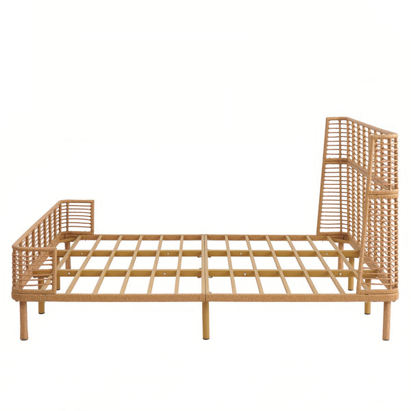 English Elm Christopher Knight Home® - California King Handcrafted PE Wicker Bed with Wingback Headboard, Metal Frame Support, Breathable Design N758P294474N