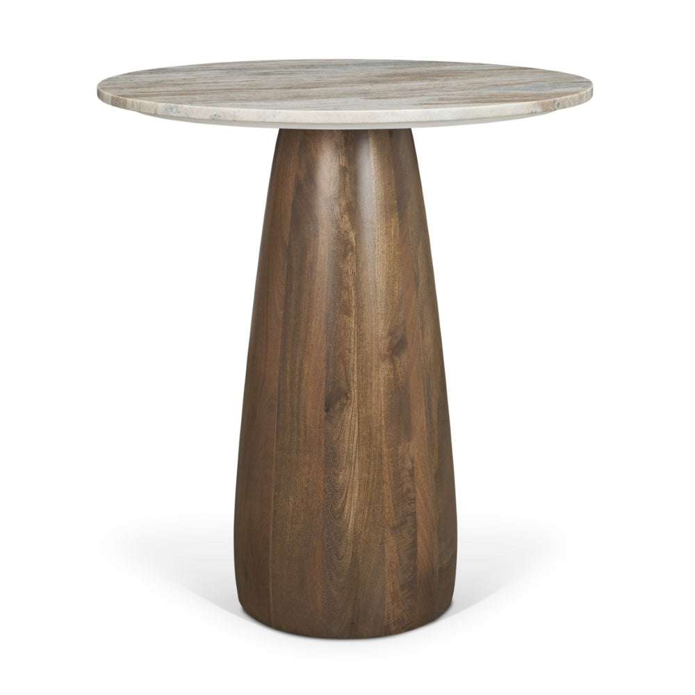 Mercana Allyson Round Bistro Table with Elegant Pink Marble Top and Solid Brown Wood Base for Cozy Dining 71134-AB