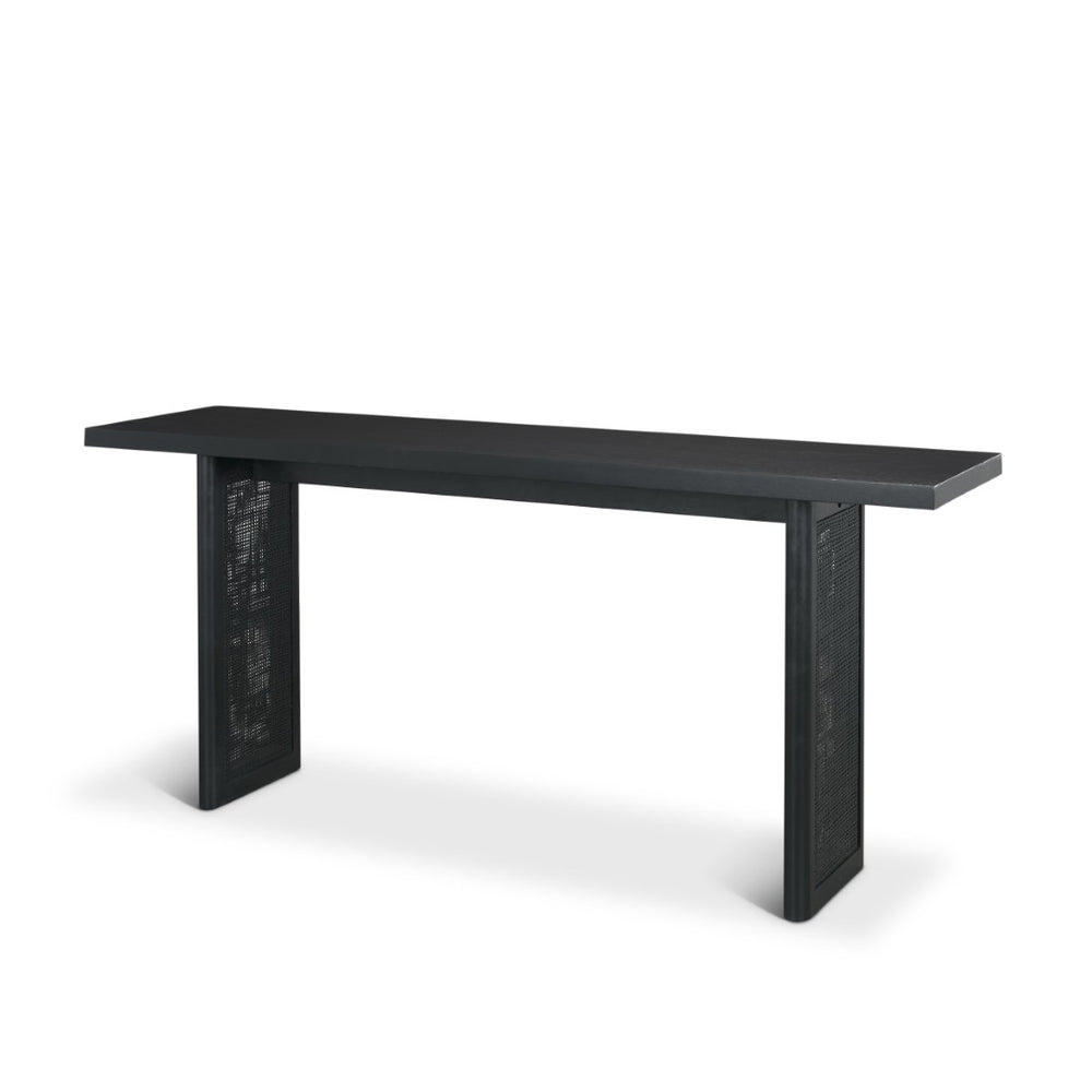 Mercana Grier Console Table: Stylish Solid Wood with Cane Panels for Modern and Rustic Living Spaces Black Wood | Black Cane 71142