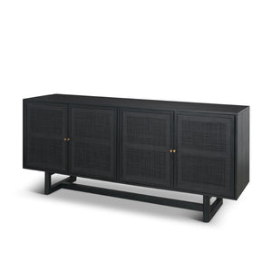 Mercana Grier Solid Wood Sideboard with Cane Doors - Stylish Storage Solution for Modern Dining Spaces Black Wood | Black Cane | Brass 71146