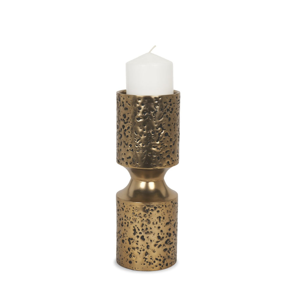 Mercana Akira Hammered Gold Metal Pillar Candle Holder - Elegant Home Décor Accent for Warm Ambiance Antique Gold | Small 71148