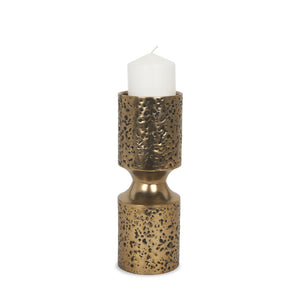 Mercana Akira Hammered Gold Metal Pillar Candle Holder - Elegant Home Décor Accent for Warm Ambiance Antique Gold | Small 71148