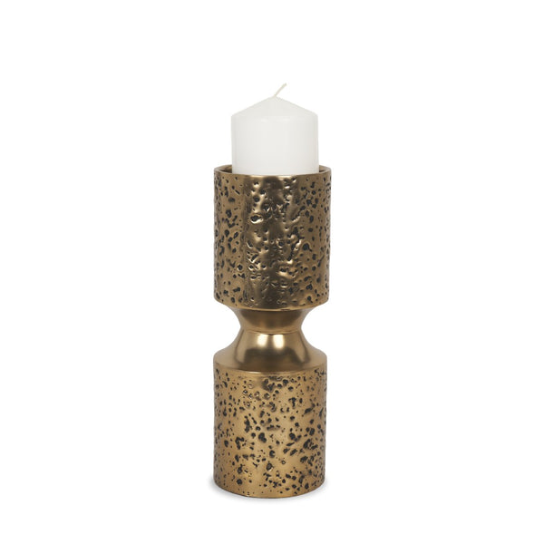 Mercana Akira Hammered Gold Metal Pillar Candle Holder - Elegant Home Décor Accent for Warm Ambiance Antique Gold | Small 71148