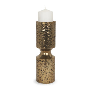 Mercana Akira Hammered Gold Metal Pillar Candle Holder - Elegant Home Décor Accent for Warm Ambiance Antique Gold | Large 71149