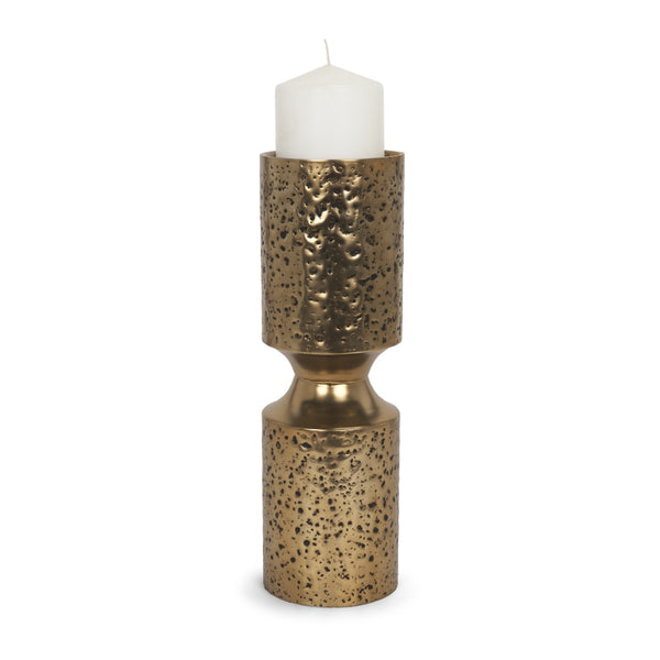 Mercana Akira Hammered Gold Metal Pillar Candle Holder - Elegant Home Décor Accent for Warm Ambiance Antique Gold | Large 71149