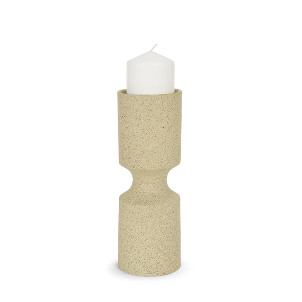 Mercana Akira Small Textured Metal Pillar Candle Holder – Elevate Your Space with Modern Organic Design Beige | Small 71150