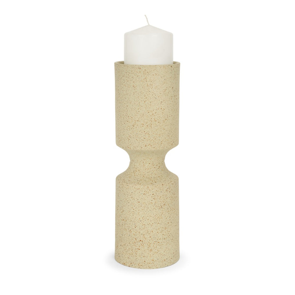 Mercana Akira Small Textured Metal Pillar Candle Holder – Elevate Your Space with Modern Organic Design Beige | Large 71151