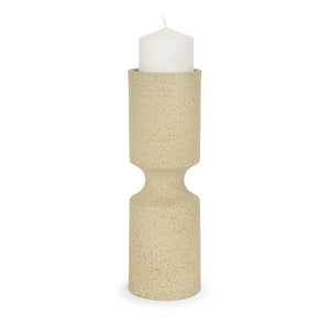Mercana Akira Small Textured Metal Pillar Candle Holder – Elevate Your Space with Modern Organic Design Beige | Large 71151