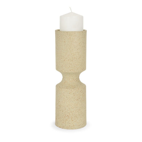 Mercana Akira Small Textured Metal Pillar Candle Holder – Elevate Your Space with Modern Organic Design Beige | Large 71151