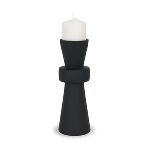 Mercana Odilia Sculptural Geometric Metal Pillar Candle Holder for Modern Decor - Elegant Centerpiece Display Matte Black | Large 71153