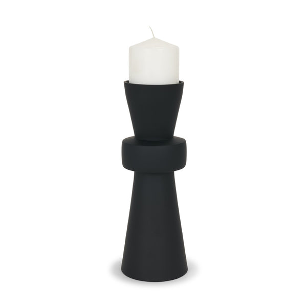 Mercana Odilia Sculptural Geometric Metal Pillar Candle Holder for Modern Decor - Elegant Centerpiece Display Matte Black | Large 71153