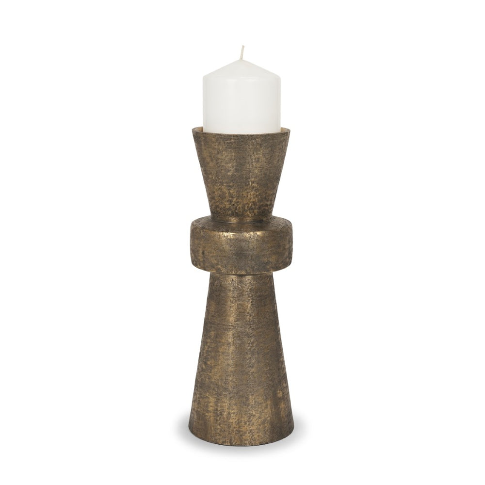 Mercana Odilia Textured Gold Metal Geometric Candle Holder for Elegant Home Decor & Centerpiece Accent Antique Gold | Large 71155