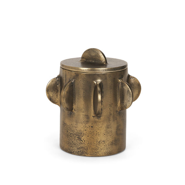 Mercana Deacon Sculptural Metal Canister - Bold Geometric Design with Richly Textured Finish for Decor Antique Gold | Small 71162