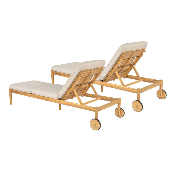 English Elm Christopher Knight Home® - Riviera Acacia Wood Chaise Lounges Set of 2 with Wheels – Beige Light Teak, Polished Edges, Stable Cylindrical Feet for Garden Comfort and Safety N775P287338T