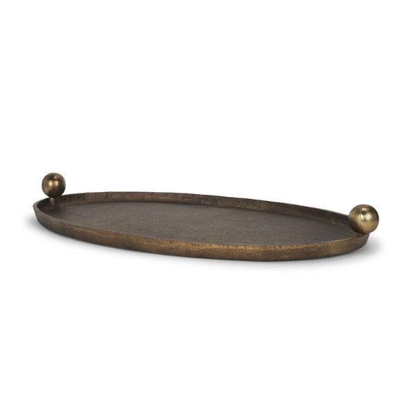 Mercana Jianna Oval Textured Metal Tray with Handles - Elegant Sandcast Design for Tabletop & Home Décor Antique Gold | Small 71171