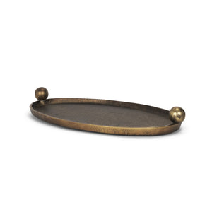 Mercana Jianna Oval Textured Metal Tray with Handles - Elegant Sandcast Design for Tabletop & Home Décor Antique Gold | Large 71172