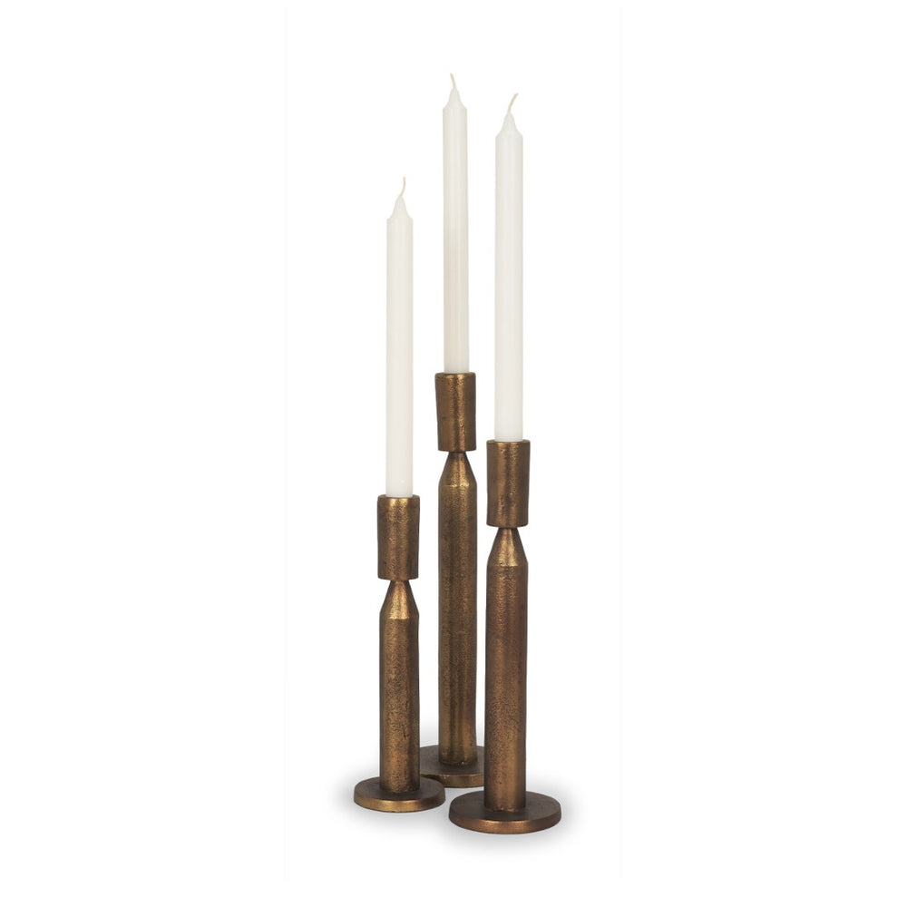 Mercana Declan Sculptural Brass Taper Candle Holders - Elegant Texture and Warm Glow for Any Decor Style Antique Gold | Set of 3 71173
