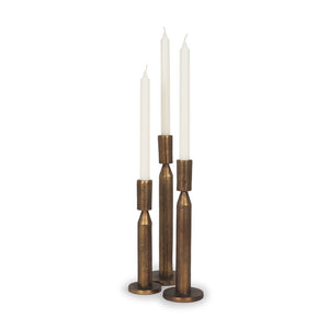 Mercana Declan Sculptural Brass Taper Candle Holders - Elegant Texture and Warm Glow for Any Decor Style Antique Gold | Set of 3 71173