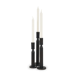 Mercana Declan Sculptural Brass Taper Candle Holders - Elegant Texture and Warm Glow for Any Decor Style Matte Black | Set of 3 71174