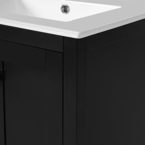 English Elm 24-inch Modern Bathroom Vanity with Ceramic Sink, Soft-Close Doors, Drawer Divider & Ample Storage Black N729P299440B