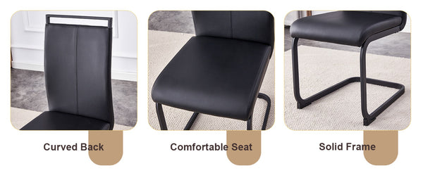 English Elm Table Set: Modern Minimalist Grey Marble Dining Table With 4 Black Pu Leather Chairs & Metal Frame W1151S02683-GIGA