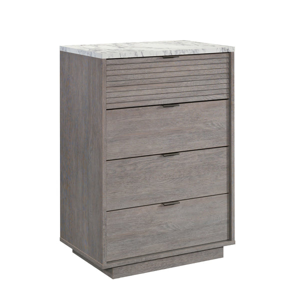 English Elm 4-Drawer Chest - Modern Brown Finish With Faux Marble Top, Stylish Storage For Any Room B356P402634