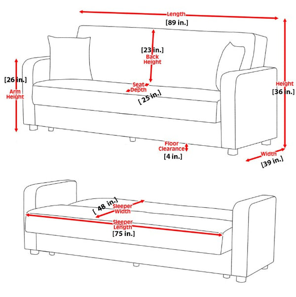English Elm PrimeNest Marabella Collection Upholstered Convertible Sofabed with Storage, Microfiber Click-Click Design 92" Brown B030P286561