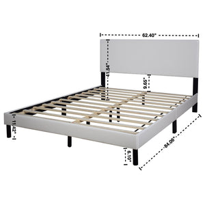 English Elm Modern White Pu Leather Platform Bed Upholstered Frame with Wood Slat Base Support B2771P498523