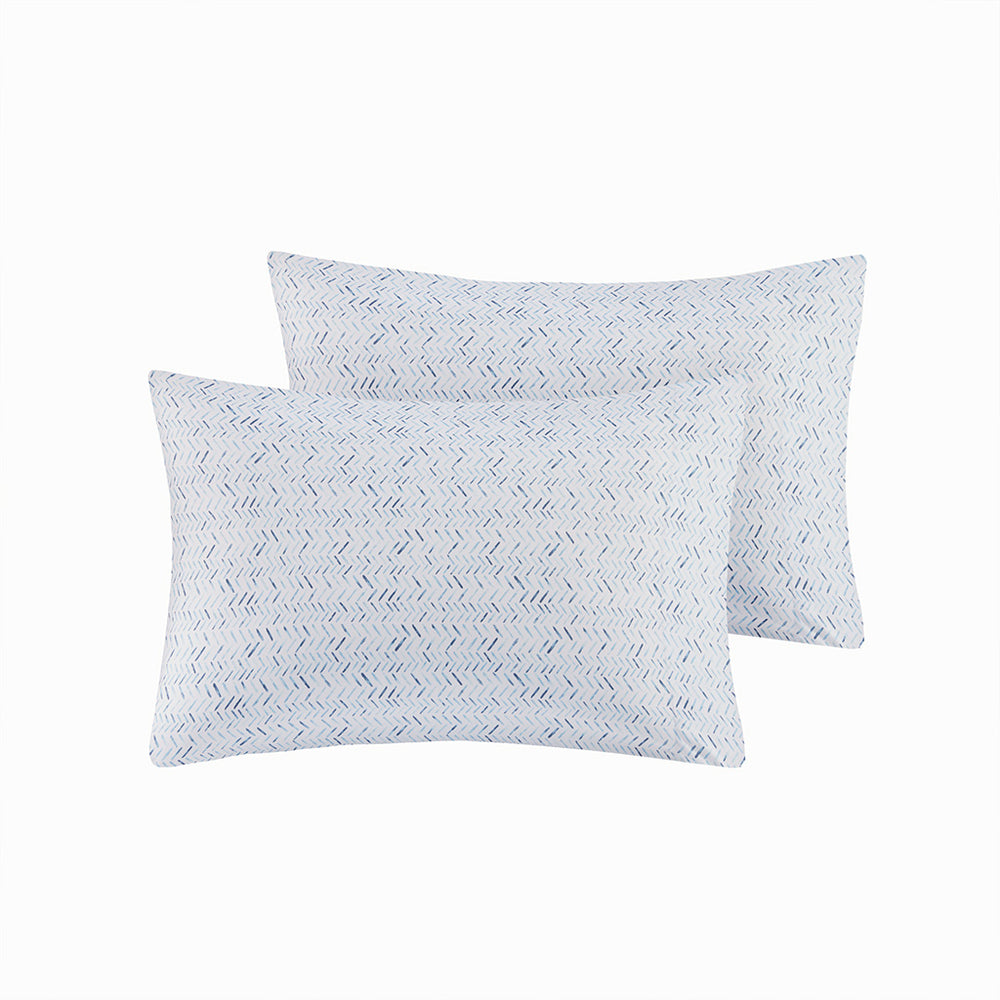 JLA Home Intelligent Design - Sheet Ultra-Soft Microfiber Printed Sheet Set — Wrinkle-Resistant, Benzoyl Peroxide Safe, Deep-Pocket Fit Blue Chevron ID20-2223