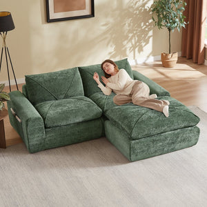 English Elm Modern Chenille Modular Sofa with Ottoman Thick Cushions for Living Room or Apartment Green W3396S00068