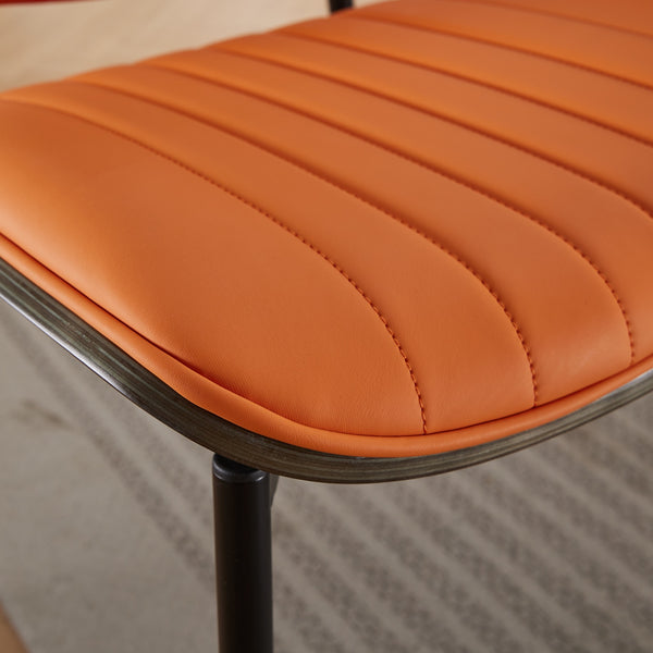 English Elm A&A Mid Century Modern Dining Chairs Set Of 2, Ergonomic Orange Pu Upholstered With Walnut Accents W1143P191788