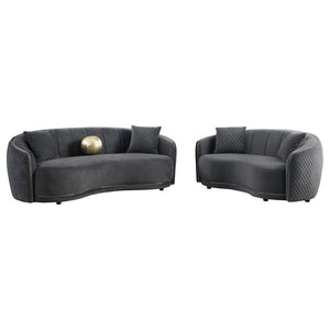English Elm Lorraine Art Deco Loveseat with Diamond Tufting Gold Trim and Curved Upholstered Frame B062P440451