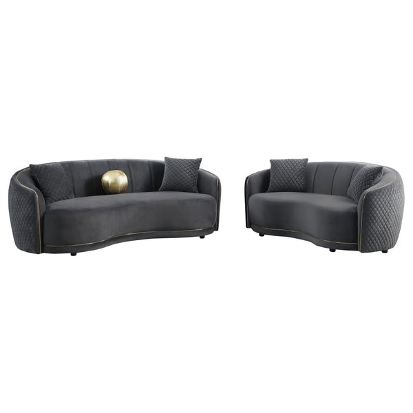 English Elm Lorraine Art Deco Loveseat with Diamond Tufting Gold Trim and Curved Upholstered Frame B062P440451