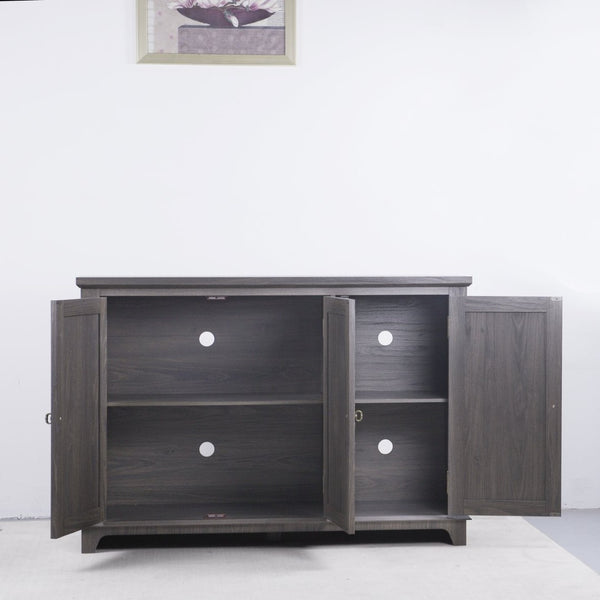 English Elm 49.33" Mirrored Lattice Buffet Cabinet with Adjustable Shelves Vintage Wood Grain Sideboard Dark Brown W2899P372741
