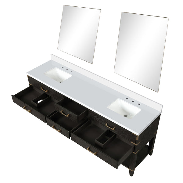 English Elm Black Oak Double Bath Vanity With White Quartz Top, Soft-Close Drawers & 36" Mirrors For Elegance B2731S02170