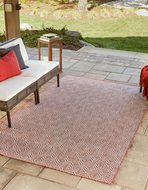 Unique Loom Outdoor Trellis Deco Trellis Machine Made Trellis Rug Rust Red, Ivory 6' 1" x 9' 0"